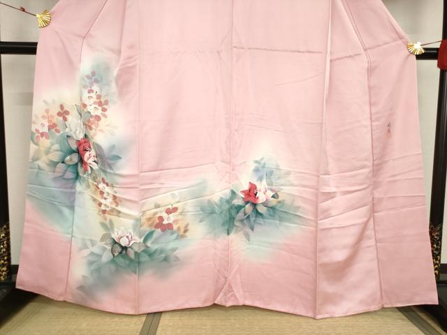 平和屋着物●訪問着 作家物 手描き 草花文 暈し染め 正絹 逸品 AAAT0897ck