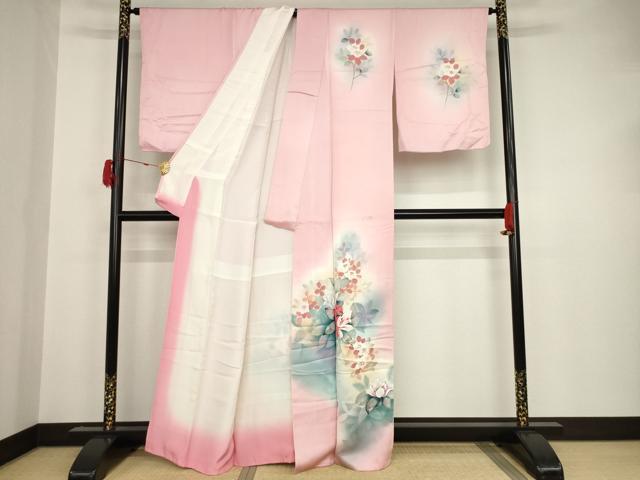 平和屋着物●訪問着 作家物 手描き 草花文 暈し染め 正絹 逸品 AAAT0897ck