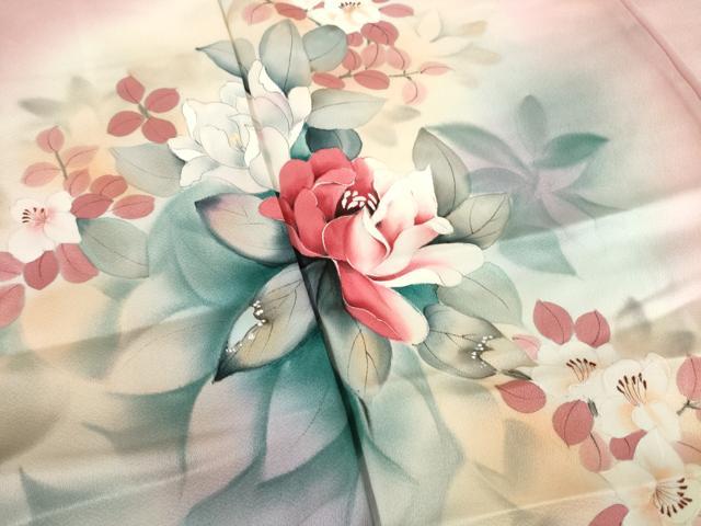 平和屋着物●訪問着 作家物 手描き 草花文 暈し染め 正絹 逸品 AAAT0897ck