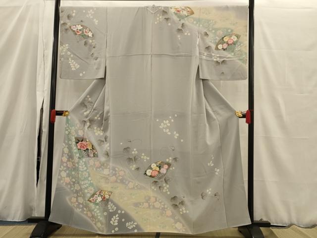 平和屋着物□訪問着 刺繍 扇面花文 暈し染め 金糸 金彩 正絹