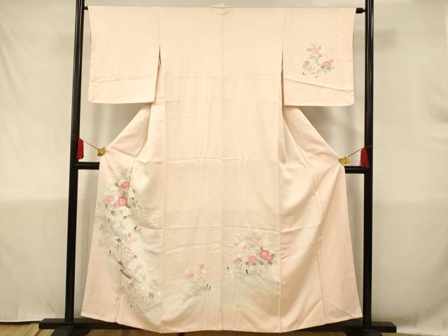 正絹　上質な訪問着　松花笹　流水に家　袷 正絹 訪問着 花に笹柄に金駒 袷