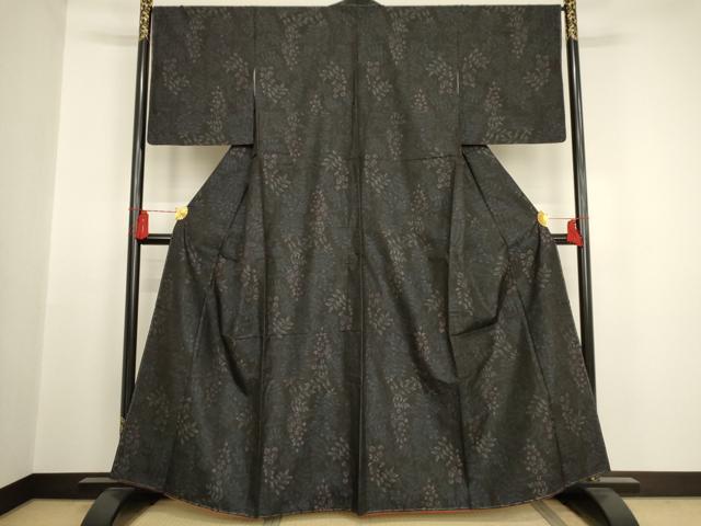 平和屋着物□本場大島紬 枝花文 黒地 正絹 逸品 未使用 AAAT1677cs