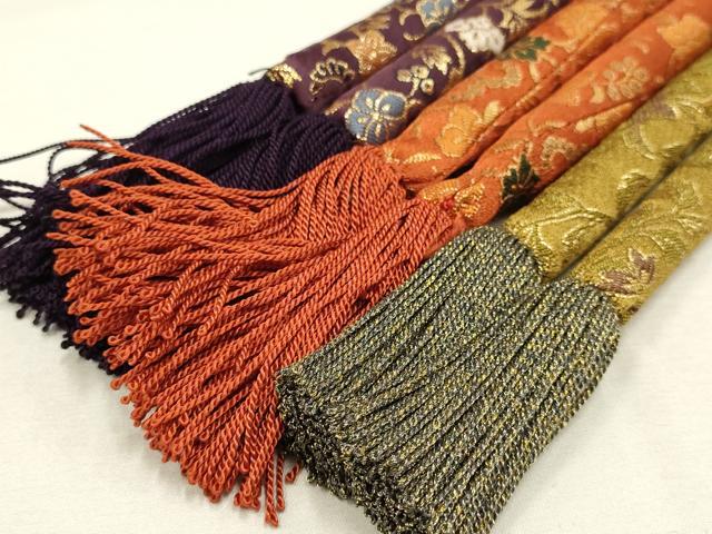 平和屋着物●和装小物 上質な帯締め3本セット 丸ぐけ 花柄 金糸 撚り房 逸品 AAAT2172ay