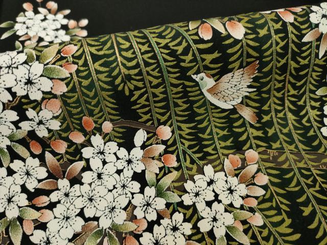 平和屋着物●秀匠苑 黒留袖 流水花鳥文 金彩 正絹 逸品 AAAT2220ck