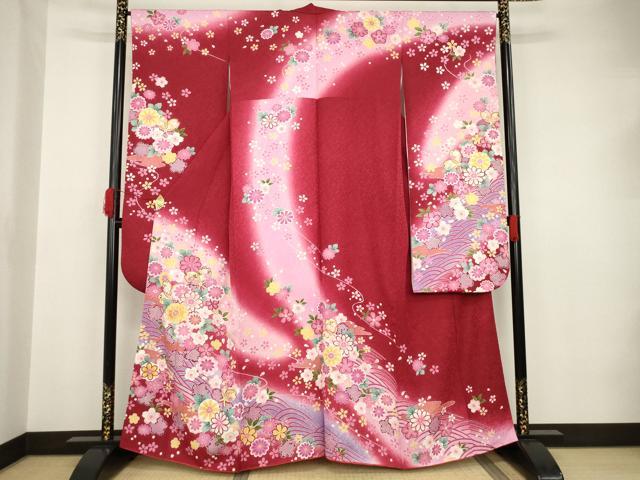 平和屋着物●豪華振袖 駒刺繍 流水舞花文 暈し染 銀通し地 正絹 逸品 AAAT2275ck