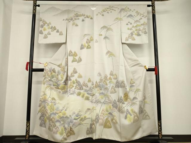 平和屋着物●訪問着 友禅 遠山樹林風景文 金糸 正絹 逸品 未使用 AAAT2305ck