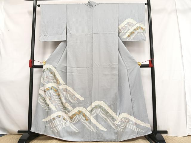 平和屋着物□訪問着 総絞り 流水花文 黒地 正絹 逸品 BAAK2746me