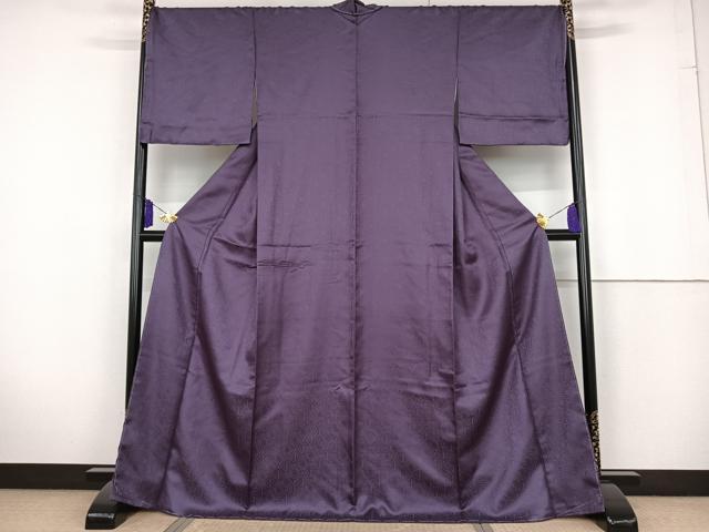 平和屋着物●上質な色無地 花七宝地紋 濃鼠色 正絹 逸品 未使用 AAAT3019np