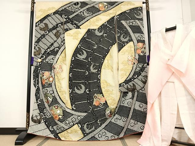 平和屋本店●豪華振袖・長襦袢セット(無双仕立て) 絞り 刺繍 花丸文 金銀糸 金彩 正絹 逸品 AAAT3030np