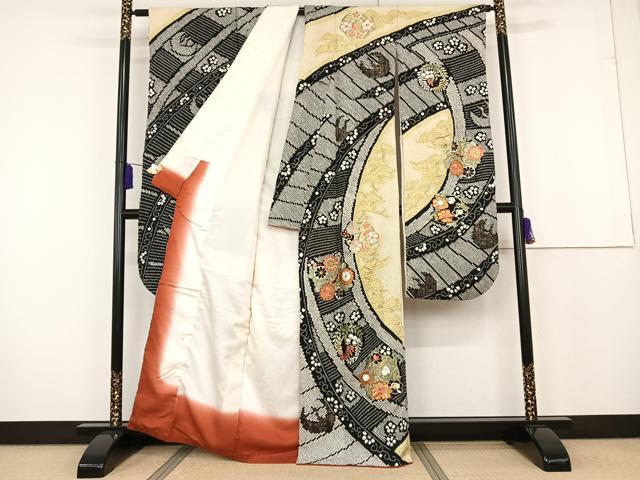 平和屋本店●豪華振袖・長襦袢セット(無双仕立て) 絞り 刺繍 花丸文 金銀糸 金彩 正絹 逸品 AAAT3030np