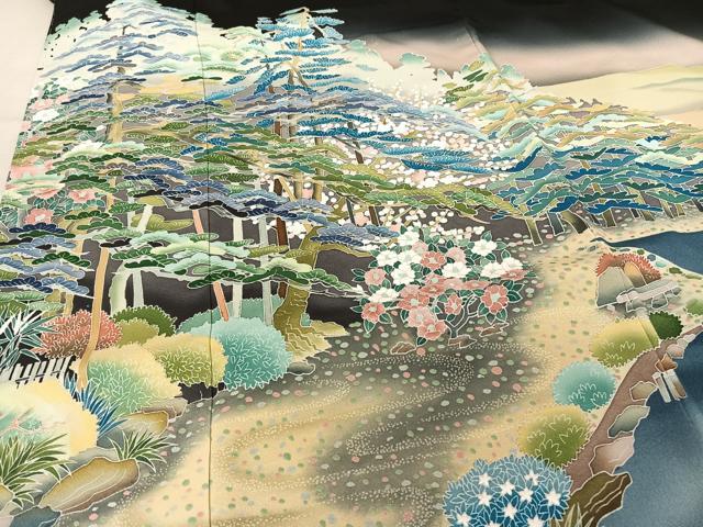 平和屋着物●京加賀友禅 松本健一 黒留袖 風景松文 暈し染め 正絹 逸品 AAAT3059np