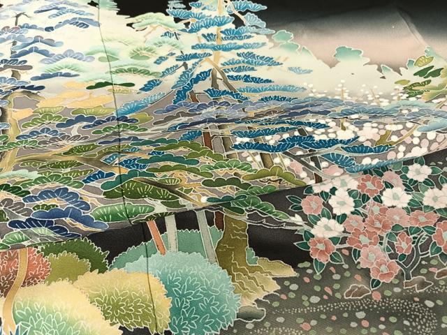 平和屋着物●京加賀友禅 松本健一 黒留袖 風景松文 暈し染め 正絹 逸品 AAAT3059np