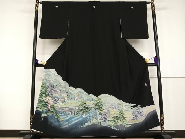 平和屋着物●十日町友禅作家 阿部佳雪 黒留袖 風景文 嵐山 暈し染め 正絹 逸品 AAAT3118np