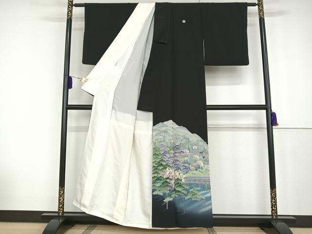 平和屋着物●十日町友禅作家 阿部佳雪 黒留袖 風景文 嵐山 暈し染め 正絹 逸品 AAAT3118np