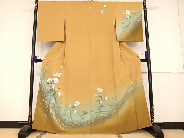 平和屋着物●訪問着 手描き ハイビスカス 暈し染め 正絹 逸品 AAAT3139np