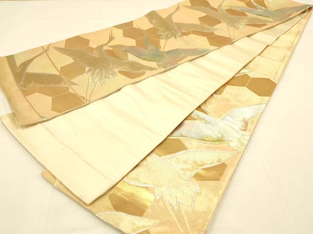 平和屋本店●六通柄袋帯 飛鶴文 亀甲繋ぎ 金銀糸 正絹 逸品 AAAT3558ay