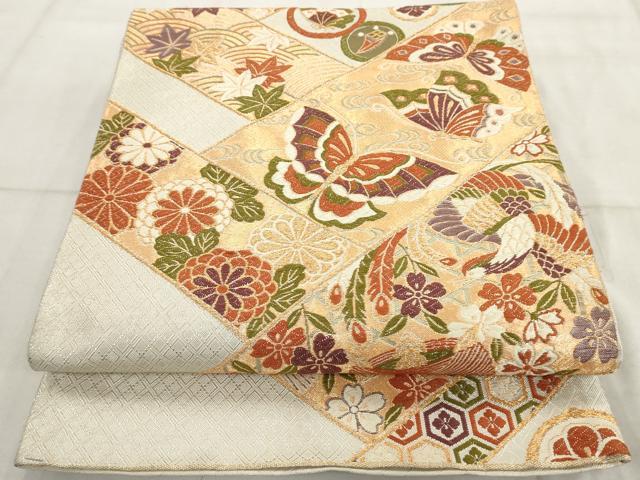 平和屋着物◎佐賀錦 六通柄袋帯 唐織 鳳凰花蝶文 金銀糸 正絹 逸品 AAAT3680sg