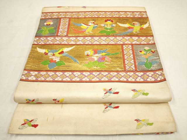 平和屋着物●龍村平蔵製 六通柄 本袋帯 木画インコ 金銀糸 正絹 逸品 AAAT3783wj
