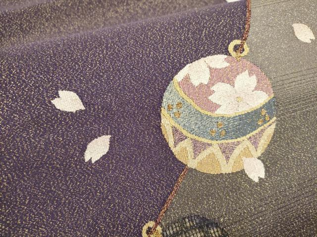 平和屋着物●爪掻き本綴れ 両面 太鼓柄袋帯 桜鞠文 透かし織 金銀糸 やまと誂製 正絹 逸品 AAAT3806wj