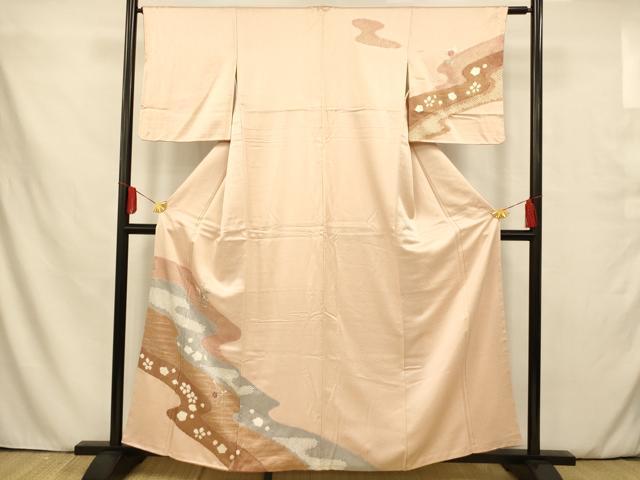 平和屋着物□訪問着 刺繍 流水草花文 暈し染め 金銀彩 正絹