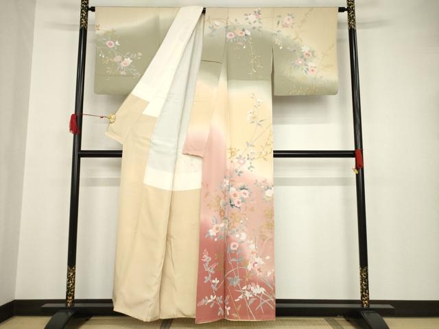 平和屋着物●訪問着 草花文 暈し染 金銀彩 正絹 逸品 AAAT5169ck