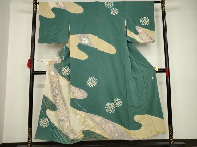 平和屋着物●十日町 名門 滝泰謹製 訪問着 辻が花 絞り 流水花文 金彩 正絹 逸品 AAAT5170ck