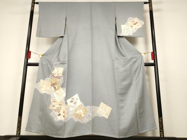 平和屋着物▽訪問着 単衣 色紙重ね草花文 正絹 逸品 未使用 AAAT5618iu