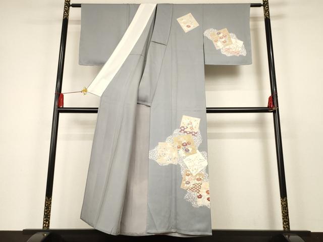 平和屋着物▽訪問着 単衣 色紙重ね草花文 正絹 逸品 未使用 AAAT5618iu