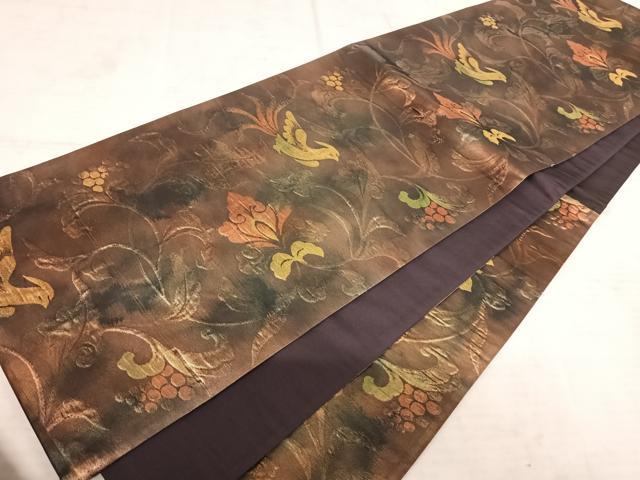平和屋着物◎六通柄袋帯 更紗花鳥文 金糸 引箔 正絹 逸品 AAAT6074yx