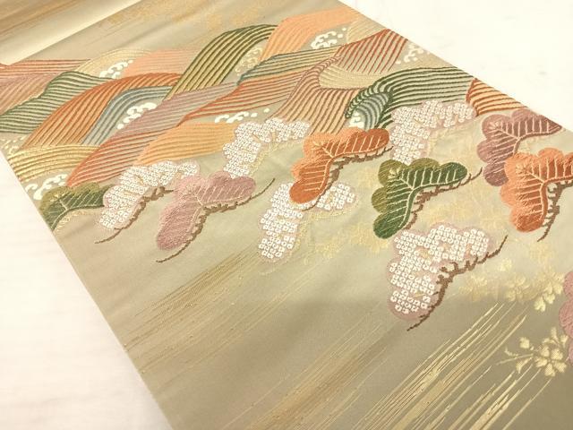 平和屋着物◎六通柄袋帯 唐織 流水松文 金糸 正絹 逸品 AAAT6080yx