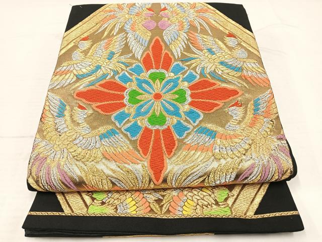 平和屋着物◎六通柄袋帯 唐織 正倉院鳳凰文 黒地 金銀糸 正絹 逸品 AAAT6155yx