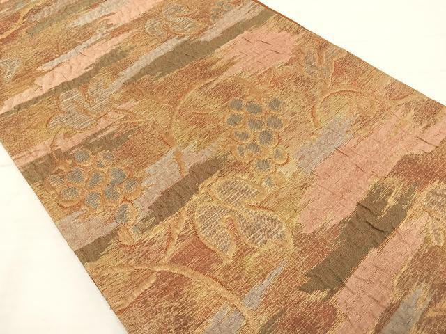 平和屋着物◎六通柄袋帯 ふくれ織 葡萄蔦の葉文 金銀糸 正絹 逸品 AAAT6167yx