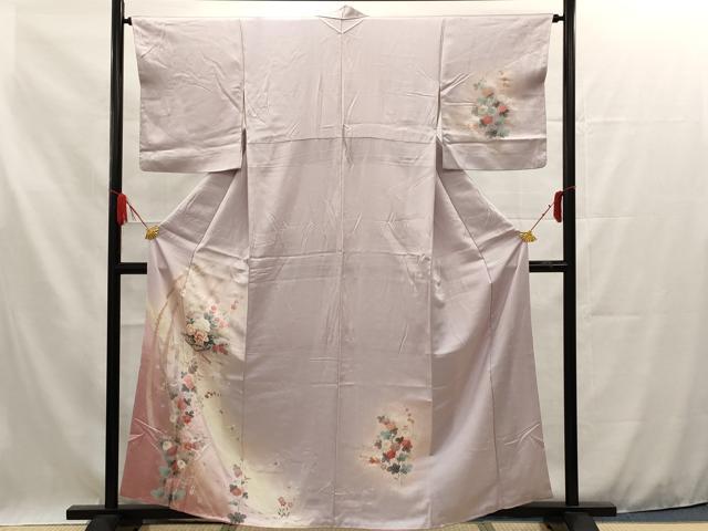 Hto-267 附け下げ 正絹 幾何学花柄 叩き染め 金彩暈し 着物のみ Hto-267 附け下げ 正絹 幾何学花柄 叩き染め 金彩暈し 着物のみ