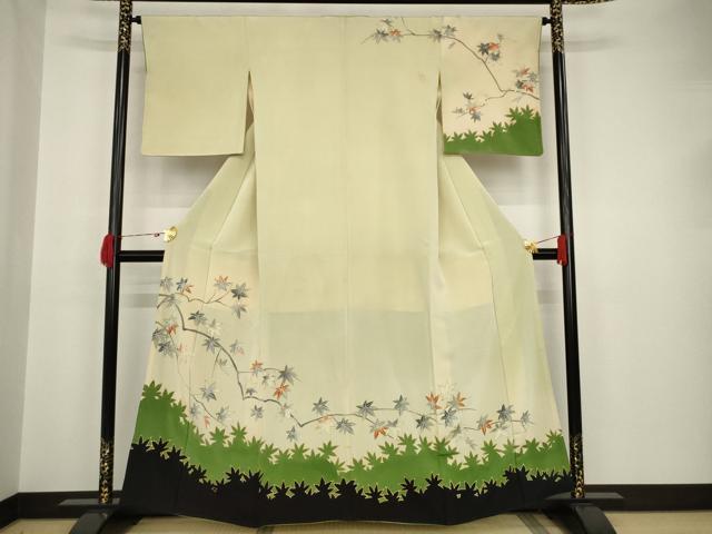平和屋着物●アンティーク 大正ロマン 枝葉文 楓 金彩 正絹 逸品 AAAT6611ck