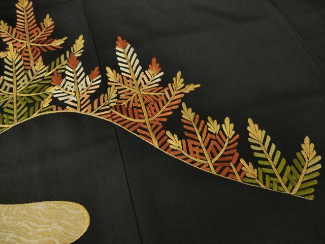 平和屋着物●豪華黒留袖 総刺繍 流水樹林文 金糸 正絹 逸品 AAAT6612ck