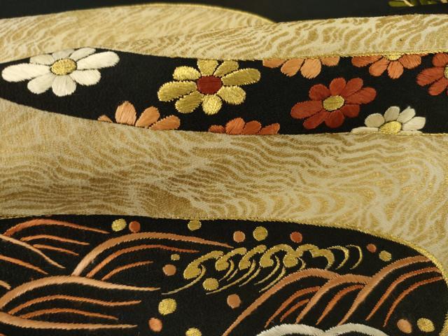 平和屋着物●豪華黒留袖 総刺繍 流水樹林文 金糸 正絹 逸品 AAAT6612ck