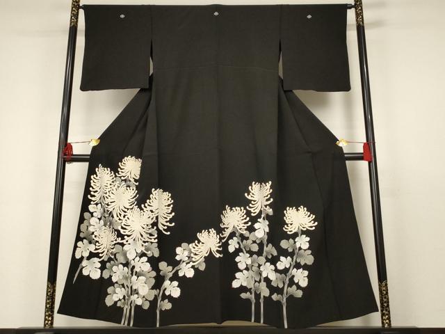 平和屋着物▽豪華黒留袖 単衣 友禅 菊聖秀 乱菊 暈し染め 金彩 正絹 逸品 AAAT7200iu