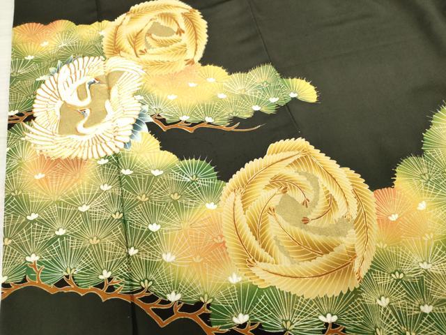平和屋着物■豪華黒留袖 駒刺繍 双鶴松文 金彩 正絹 逸品 AAAT7659ma