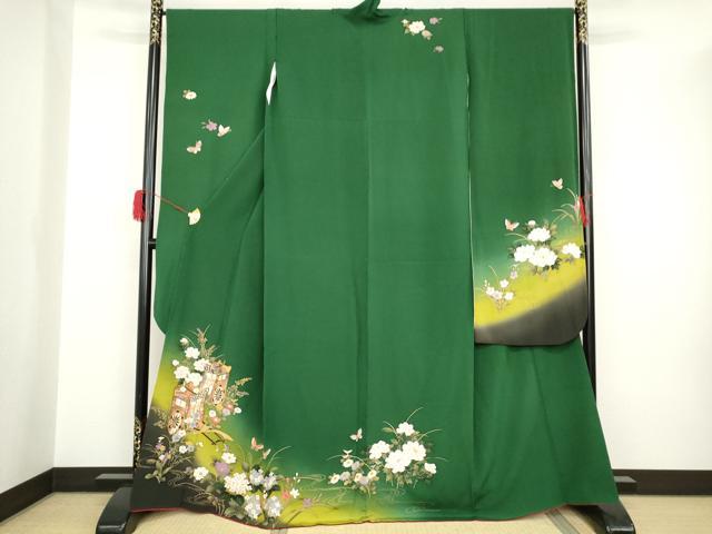 ◇豪華お振袖【御所車舞花文 暈し染め　金彩 正絹 赤】✨成人式 結婚式 ◇豪華お振袖【御所車舞花文 暈し染め 金彩 正絹 赤】✨成人式