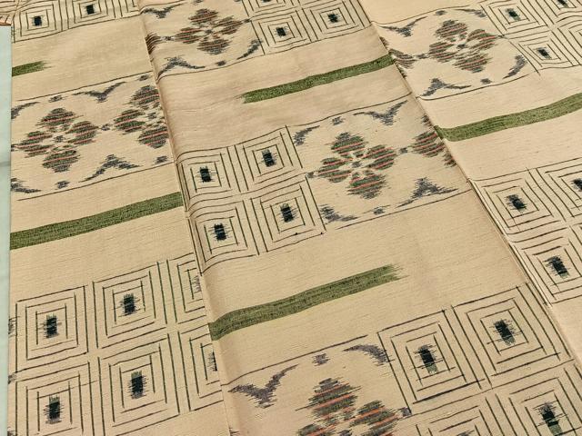平和屋着物■上質な紬 幾何学花文 正絹 逸品 AAAT8199jh