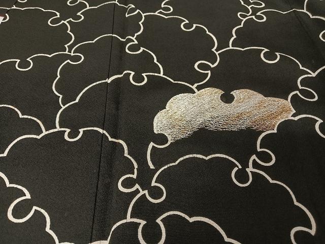 平和屋着物●訪問着 刺繍 雪輪 黒地 金銀糸 正絹 逸品 AAAT9409np