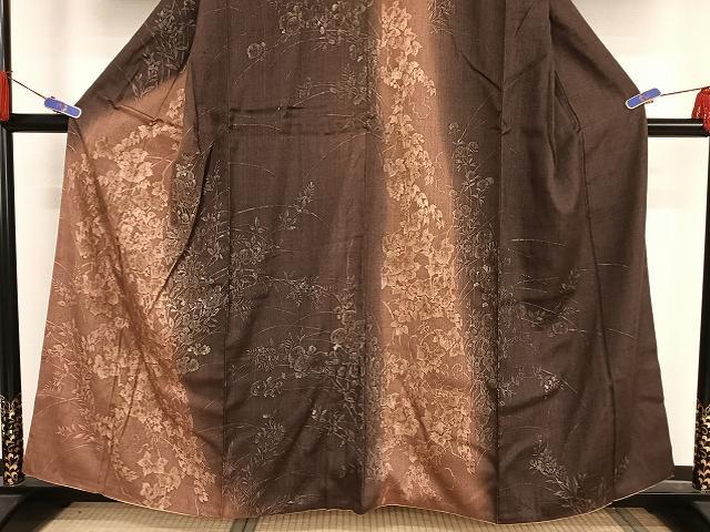 平和屋着物●訪問着 紬地 手描き 草花文 正絹 逸品 AAAT9413np