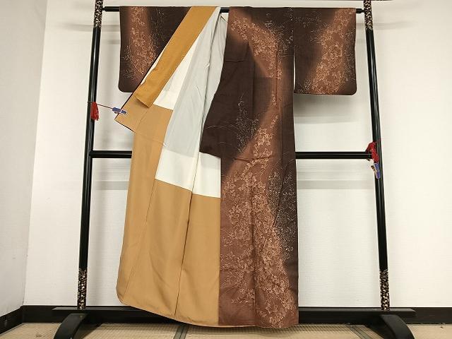 平和屋着物●訪問着 紬地 手描き 草花文 正絹 逸品 AAAT9413np