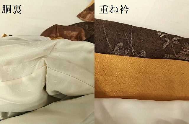 平和屋着物●訪問着 紬地 手描き 草花文 正絹 逸品 AAAT9413np