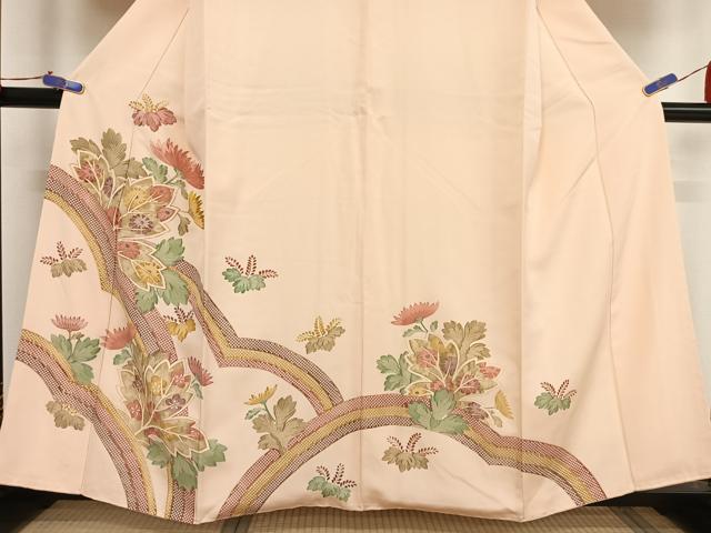 平和屋着物●摺型友禅 訪問着 駒刺繍 草花文 金彩 正絹 逸品 AAAT9477np