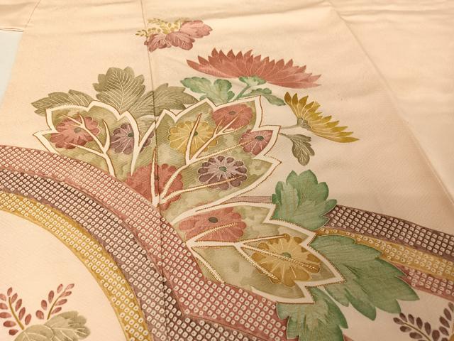 平和屋着物●摺型友禅 訪問着 駒刺繍 草花文 金彩 正絹 逸品 AAAT9477np