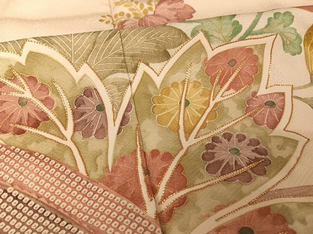 平和屋着物●摺型友禅 訪問着 駒刺繍 草花文 金彩 正絹 逸品 AAAT9477np