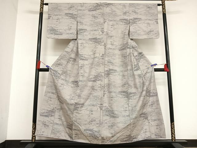 平和屋着物●本場大島紬 白大島 7マルキ 風景船文 正絹 逸品 AAAT9516np