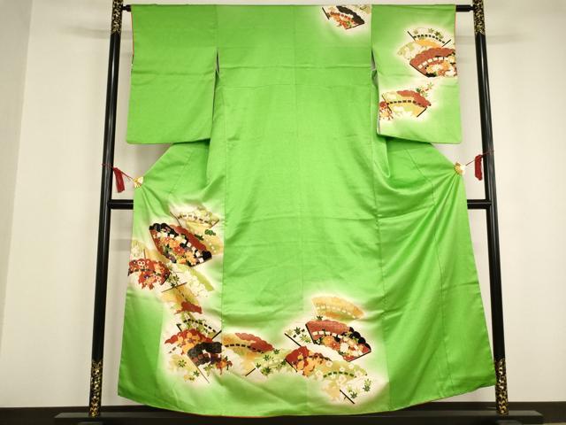 平和屋着物●訪問着 駒刺繍 扇面花文 暈し染め 金彩 逸品 AAAT9926ja