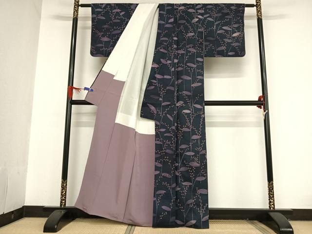 平和屋着物●訪問着 紬地 枝花文 正絹 逸品 AAAU0001np